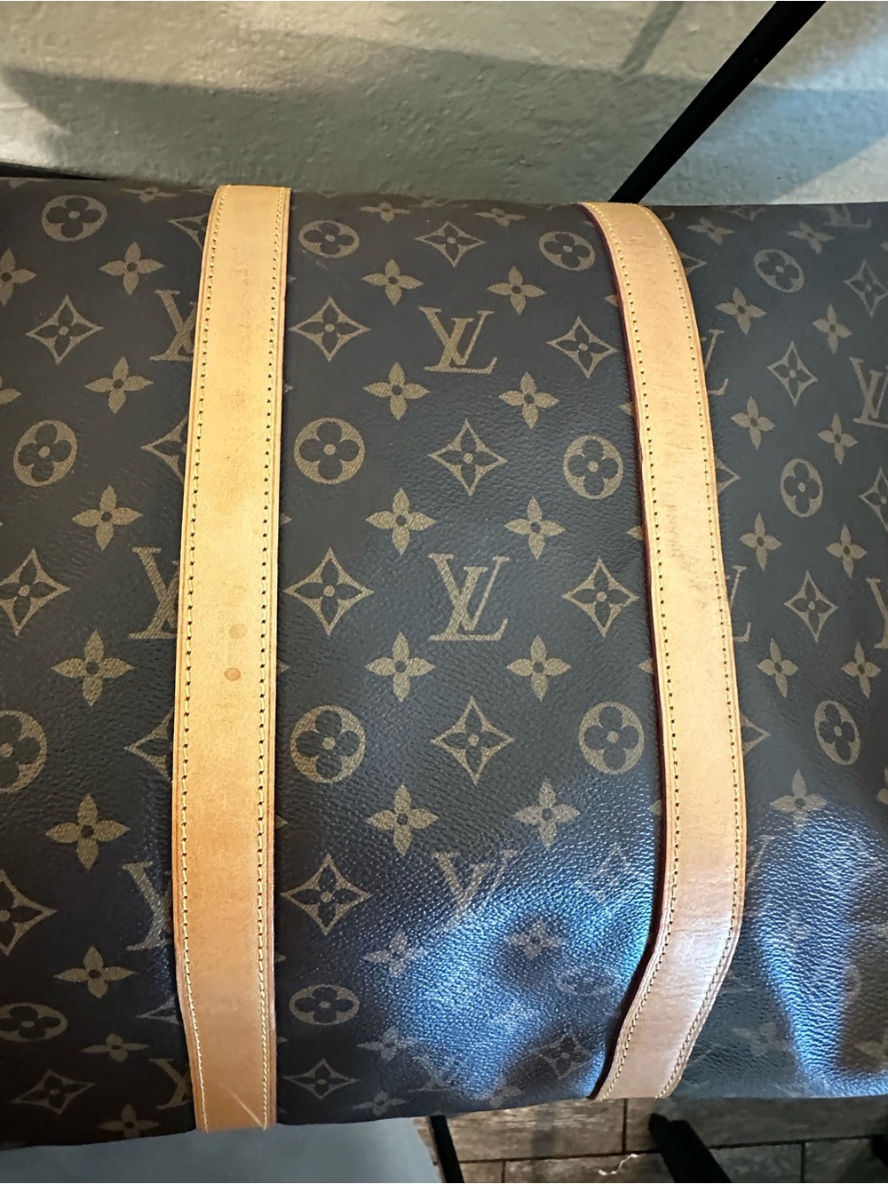 Authentic Louis Vuitton Brown Monogram Duffel with Tan Leather Trims size 55 - Picture 10 of 16